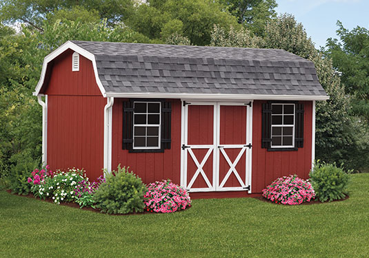 red colonial style outdoor shed