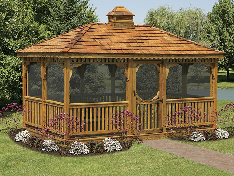 custom screened wooden patio gazebo