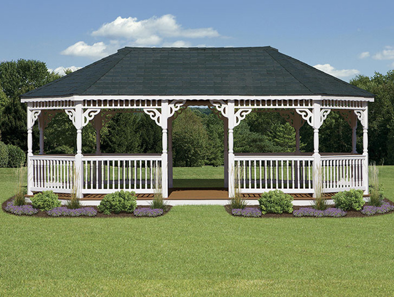 white covered vinyl gazebo