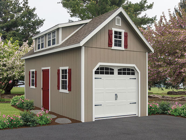 tan vinyl custom amish storage shed