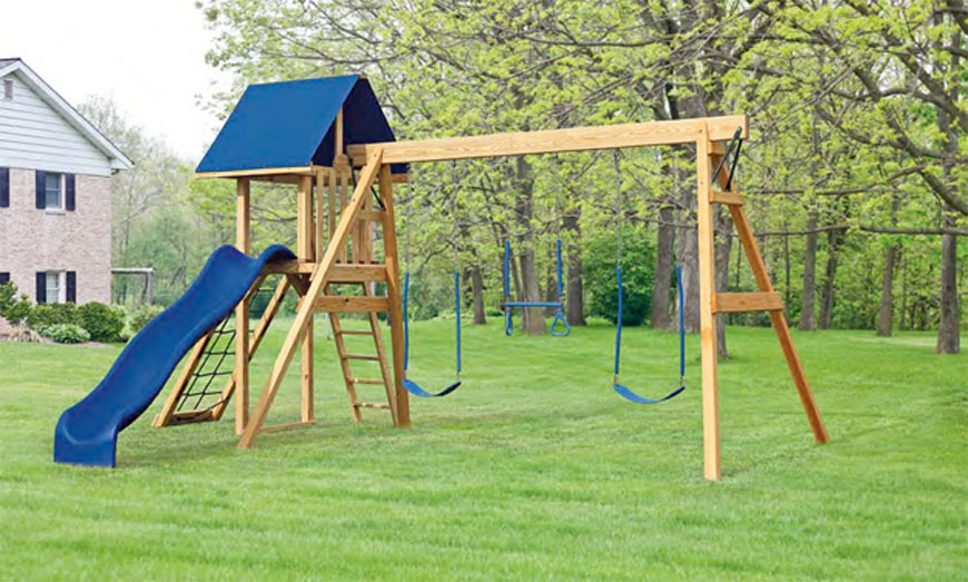 a frame swing set with slide